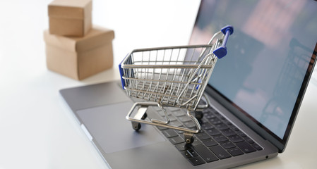 Shopping online concept :  mock up shopping cart on laptop