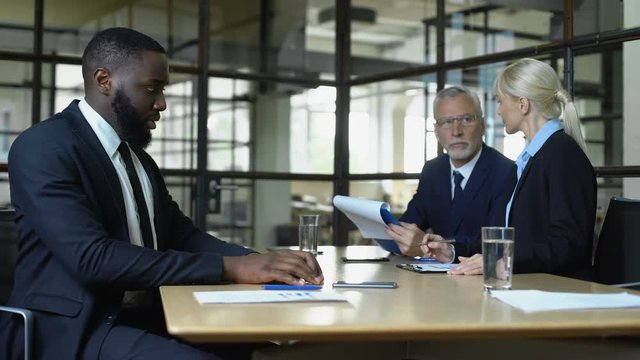 Company employers refusing to hire afro-american man, unemployment problem