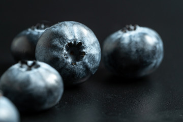 Macro view of blue ripe blueberries fruits