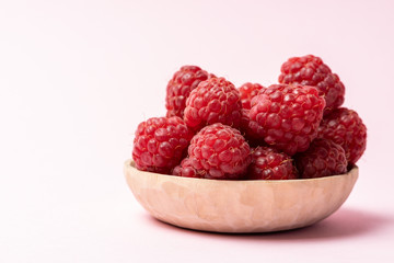 Macro view of red ripe raspberry fruits