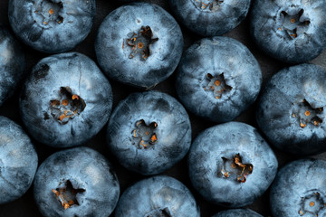 Macro view of blue ripe blueberries fruits