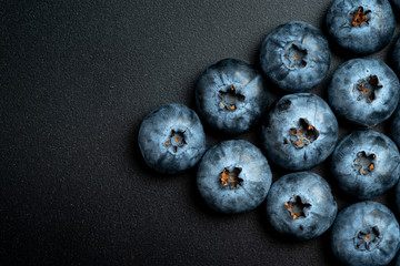 Macro view of blue ripe blueberries fruits