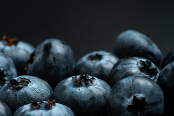 Macro view of blue ripe blueberries fruits