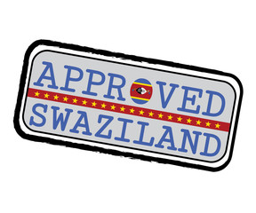 Vector Stamp of Approved logo with Swaziland Flag in the shape of O and text Swaziland.
