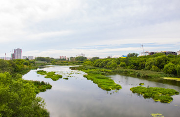 Fototapeta na wymiar Miass River flowing in Chelyabinsk