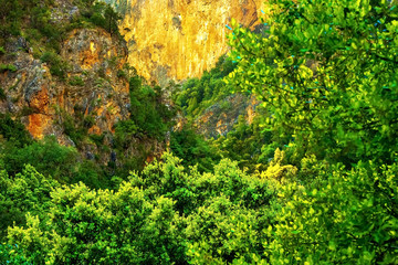 Beautiful sunset in a mountain valley along the road to Chefchaouen in Morocco