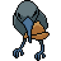 vector pixel art crow eat insect