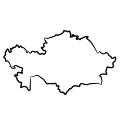 Kazakhstan map from the contour black brush lines different thickness on white background. Vector illustration.