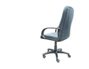 The back view of office chair from black cloth. Isolated