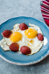 Turkish Breakfast Sucuk with Fried Eggs / Salami or Sujuk