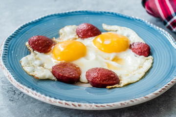 Turkish Breakfast Sucuk with Fried Eggs / Salami or Sujuk