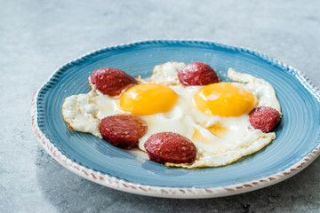 Turkish Breakfast Sucuk with Fried Eggs / Salami or Sujuk