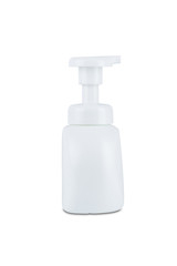 White Dispenser head pump body plastic bottle cosmetic hygiene conditioner with body moisturising isolated on white background