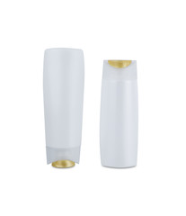 collection of various beauty cosmetic hygiene containers plastic bottle with body moisturising isolated on white background