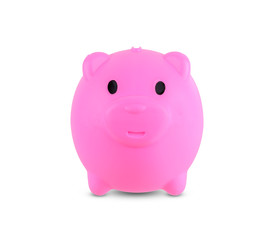 Pink piggy bank save coins isolated on a white background with clipping path