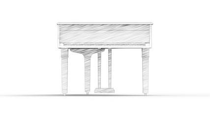 3D rendering of a grand piano isolated in white background
