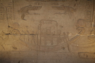 reliefs and hieroglyphs at horus temple of edfu, egypt - obrazy, fototapety, plakaty