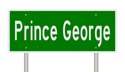 Rendering of a green highway sign for Prince George British Columbia © Rex Wholster