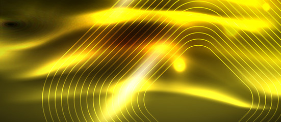 Neon square shapes lines on glowing light background