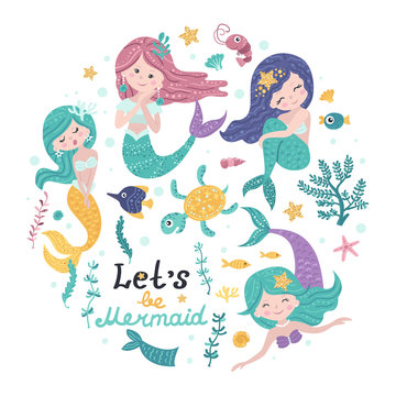 Poster with mermaids and lettering