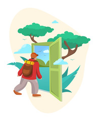 Traveler at the start of his journey