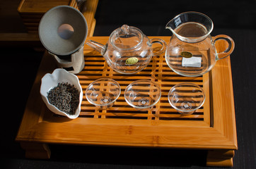 Glass set of equipment for drinking tea