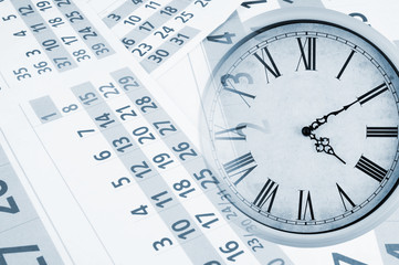 Collage with clock and calendar, time concept 