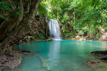 Beautiful waterfall in Erawan waterfall National Park in Kanchanaburi, Thailand