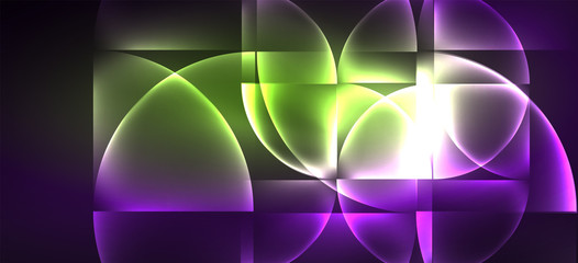 Neon glowing techno lines, hi-tech futuristic abstract background. Template with abstract shapes in dark space
