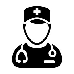 Nursing icon vector male person profile avatar with a stethoscope for medical consultation in Glyph Pictogram illustration