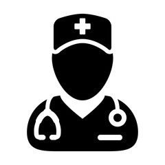 Ask a doctor icon vector male person profile avatar for medical consultation in glyph pictogram illustration