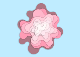 Pink wave on light blue background - Wavy pink paper cut style and craft style- Artwork pink wave and empty space for add message - Illustration