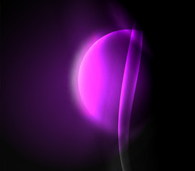 Dark space with shiny neon light motion waves. Abstract concept graphic element. Vector neon background. Technology background