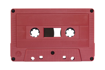 Red cassette tape isolated on white with clipping path