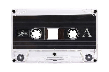 Transparent cassette tape isolated on white with clipping path