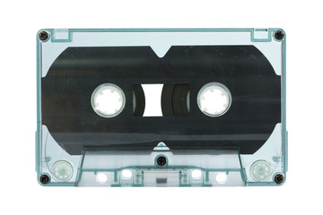 Transparent cassette tape isolated on white with clipping path