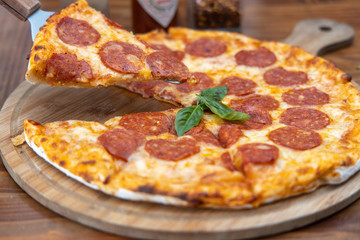 Pepperoni pizza on the table