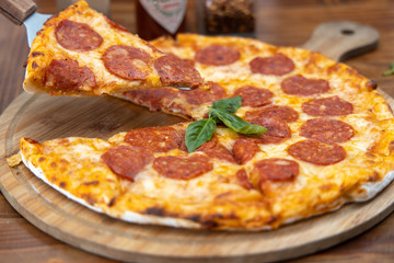 Pepperoni pizza on the table