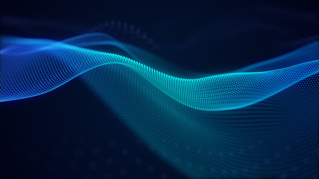 Fototapeta beautiful abstract wave technology background with blue light digital effect corporate concept