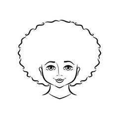 Girl head coloring book page for kids. Vector illustration.