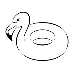Rubber ring flamingo coloring book page for kids. Vector illustration.