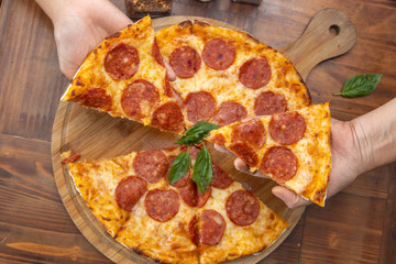 Pepperoni pizza on the table