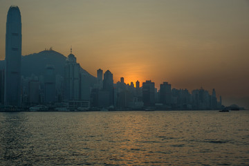 Hong-Kong-19.12.2017:The sunset in Hong Kong harbor