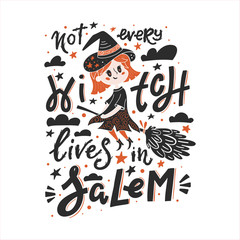 Halloween greeting card with holiday decoration elements and lettering