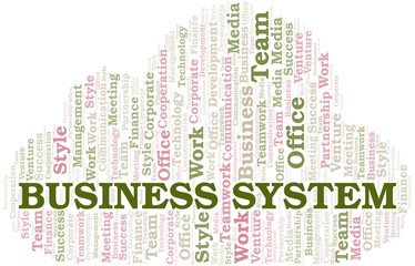 Business System word cloud. Collage made with text only.