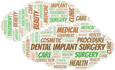 Fototapeta premium Dental Implant Surgery word cloud vector made with text only.