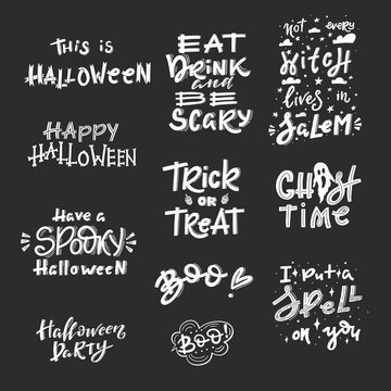 Halloween greeting card with lettering for holiday decoration