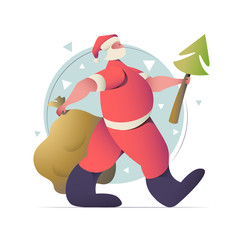 Santa Claus flat design greeting card and illustration for Christmas and New Year.