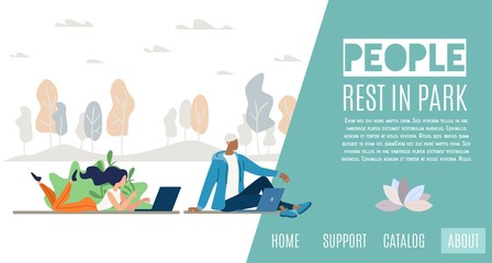 People Rest in Park Vector Web Banner Template