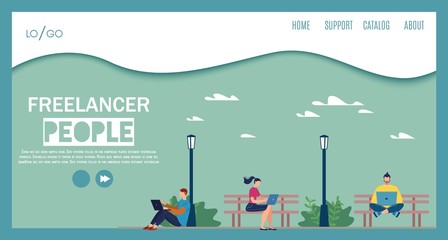 Naklejka premium Freelancer People Flat Vector Website Template